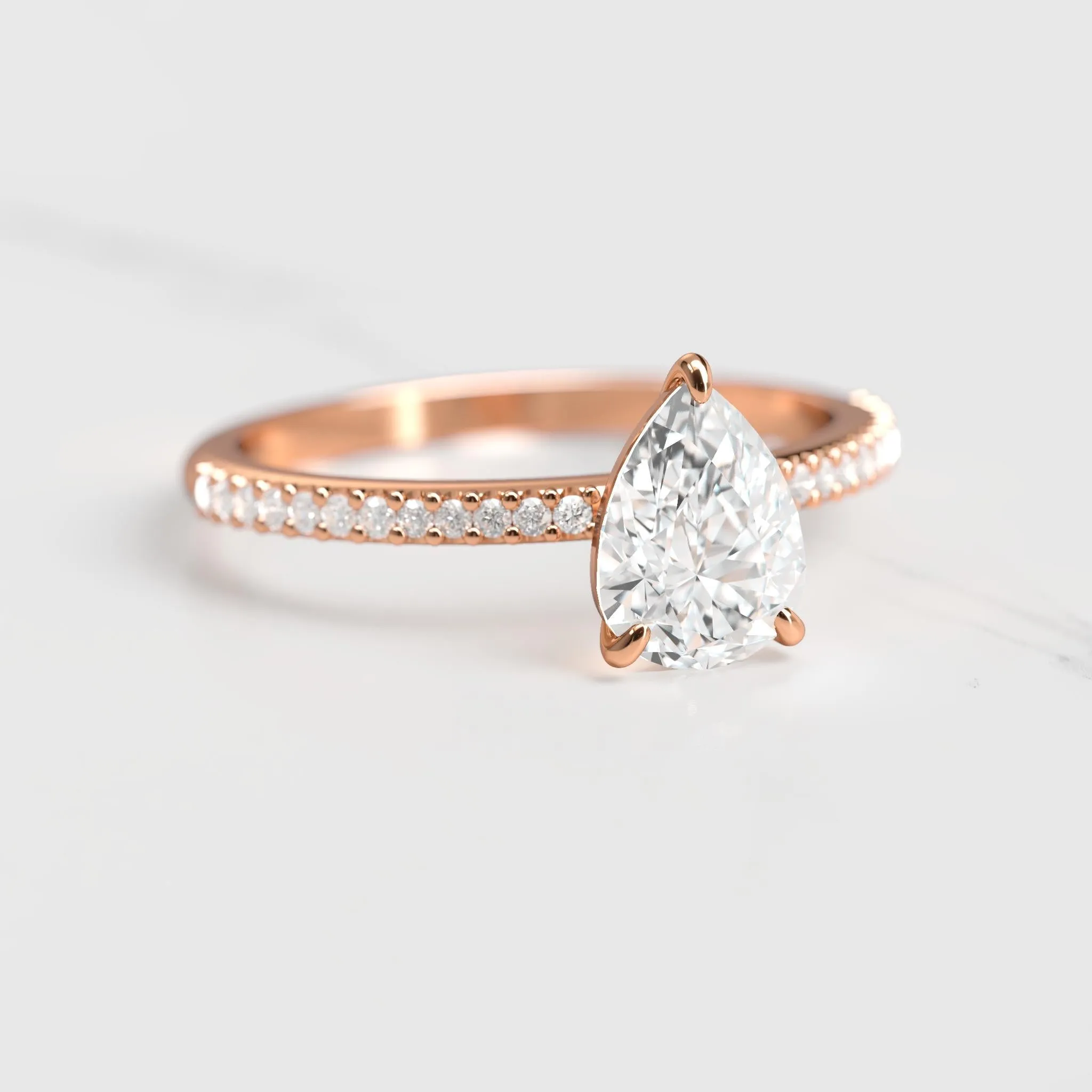 Pear Half Pave Diamond Ring