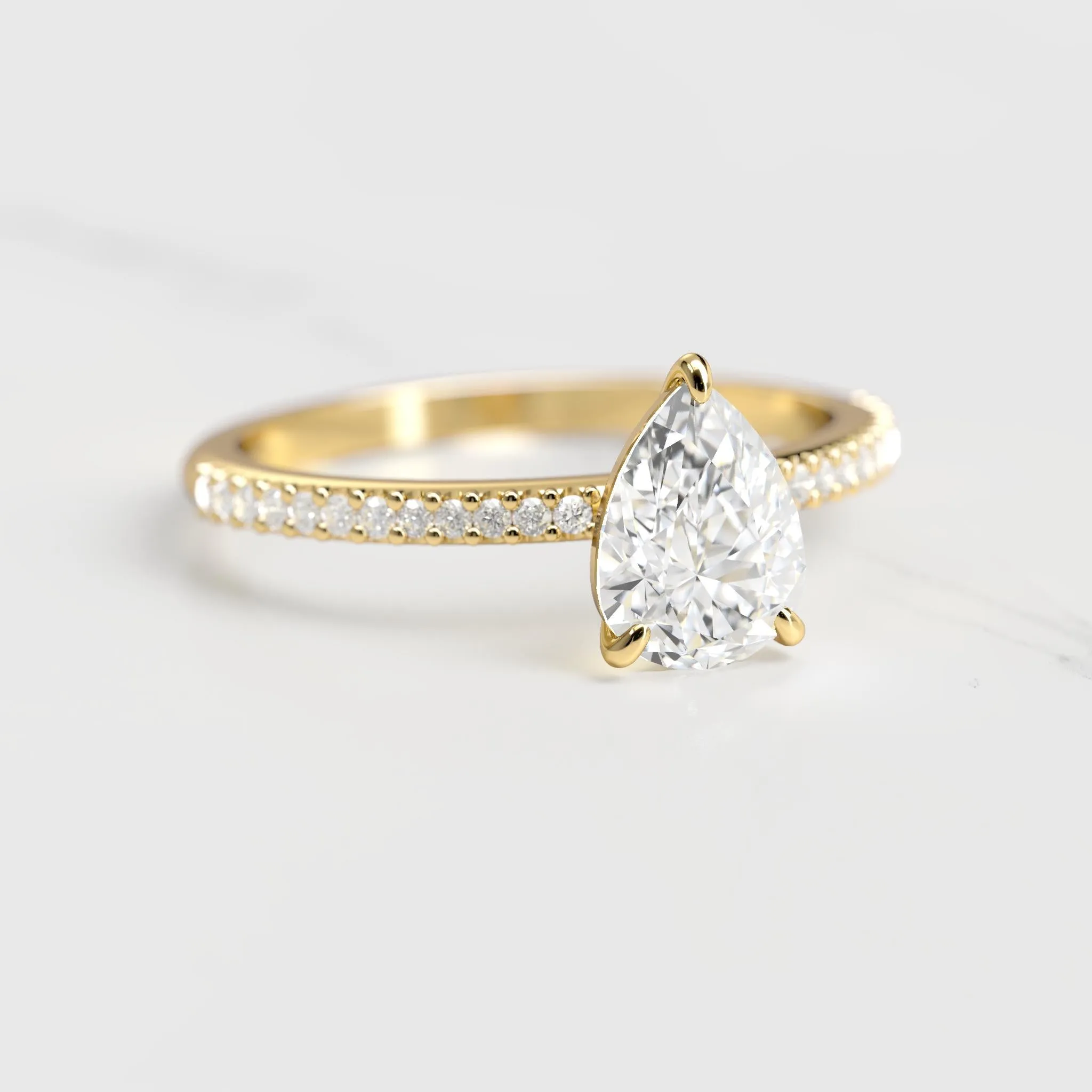 Pear Half Pave Diamond Ring