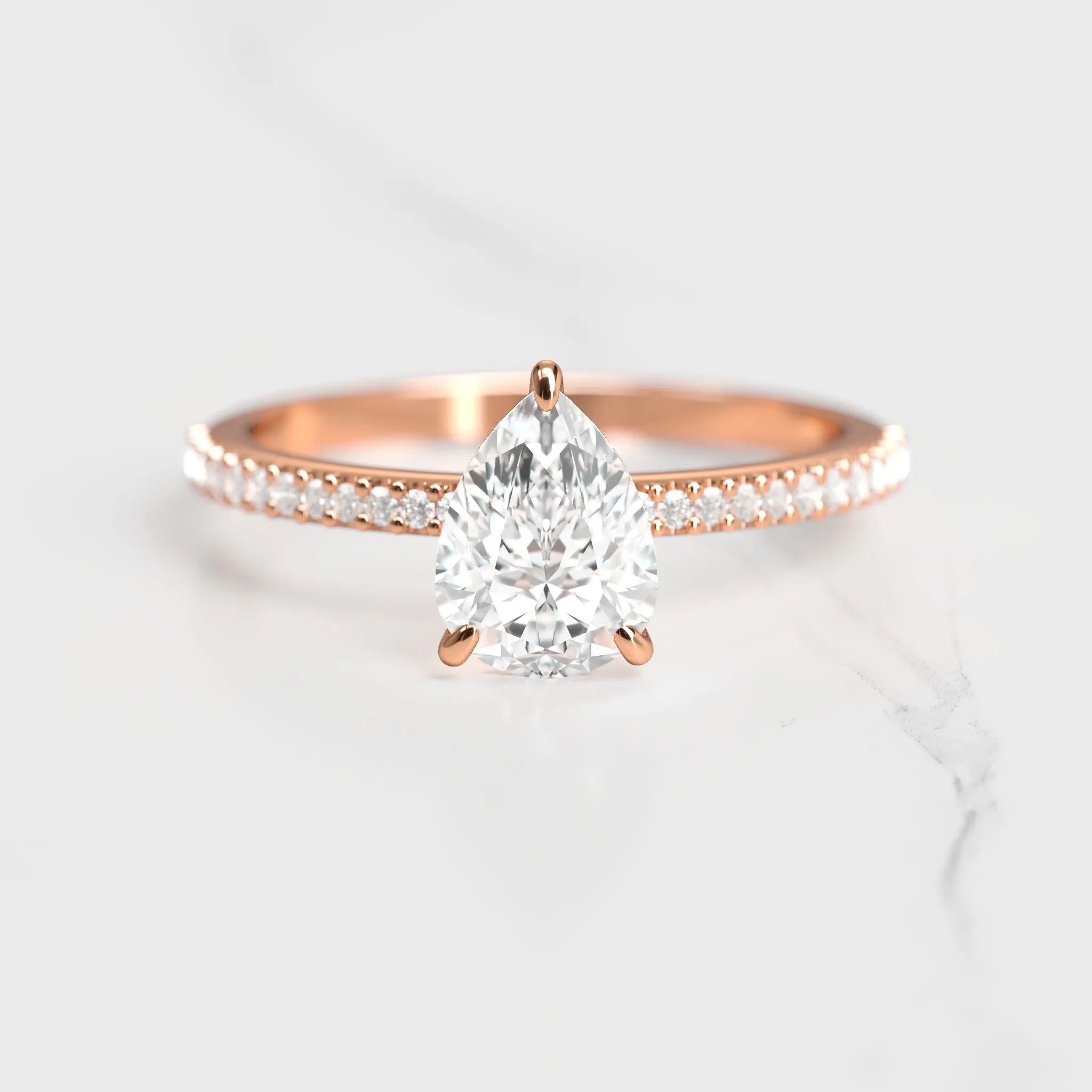 Pear Half Pave Diamond Ring