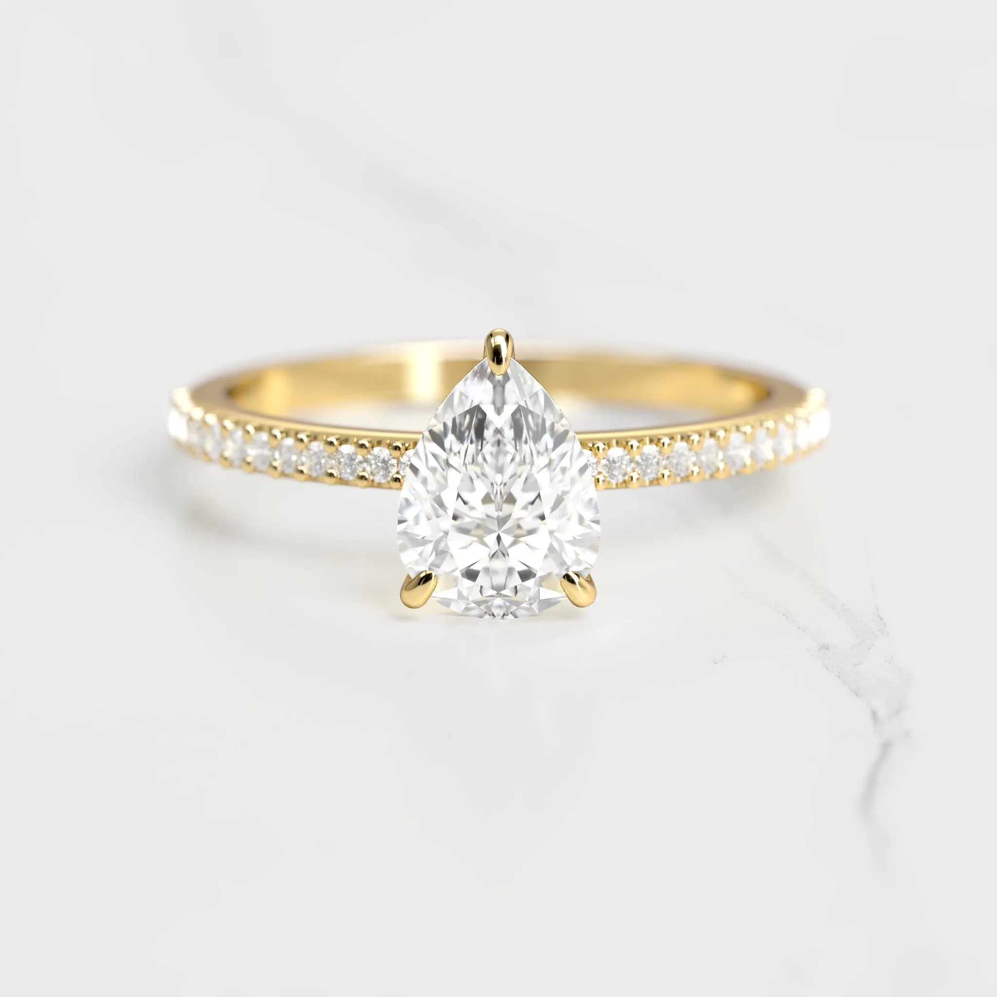 Pear Half Pave Diamond Ring