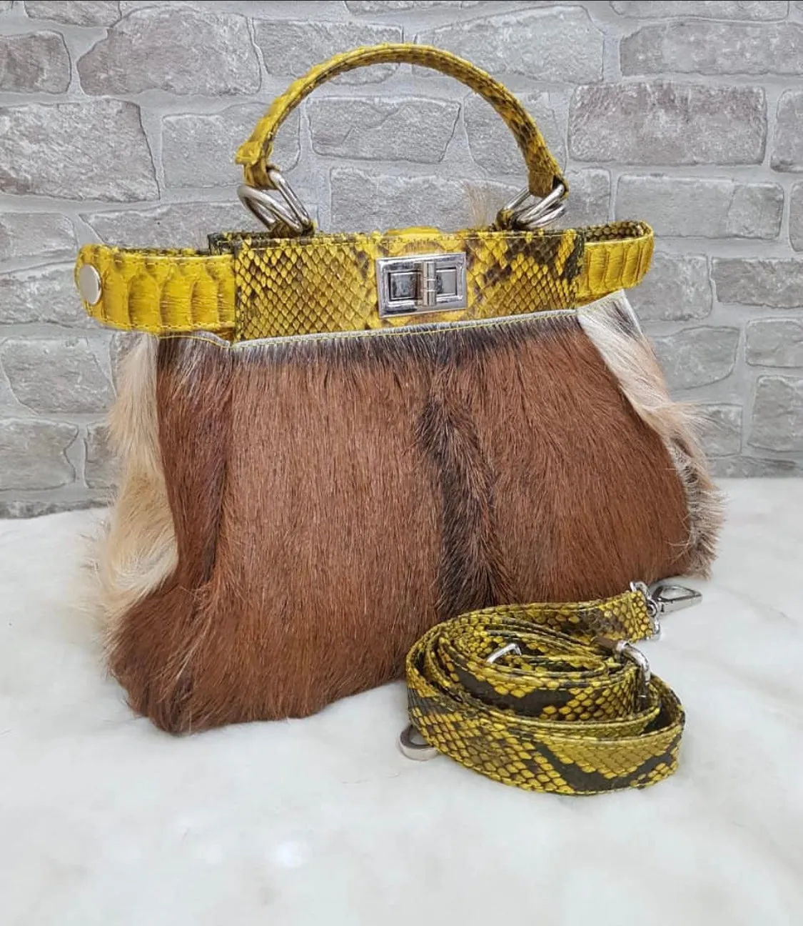 Peekaboo Fur Bag with Python Skin