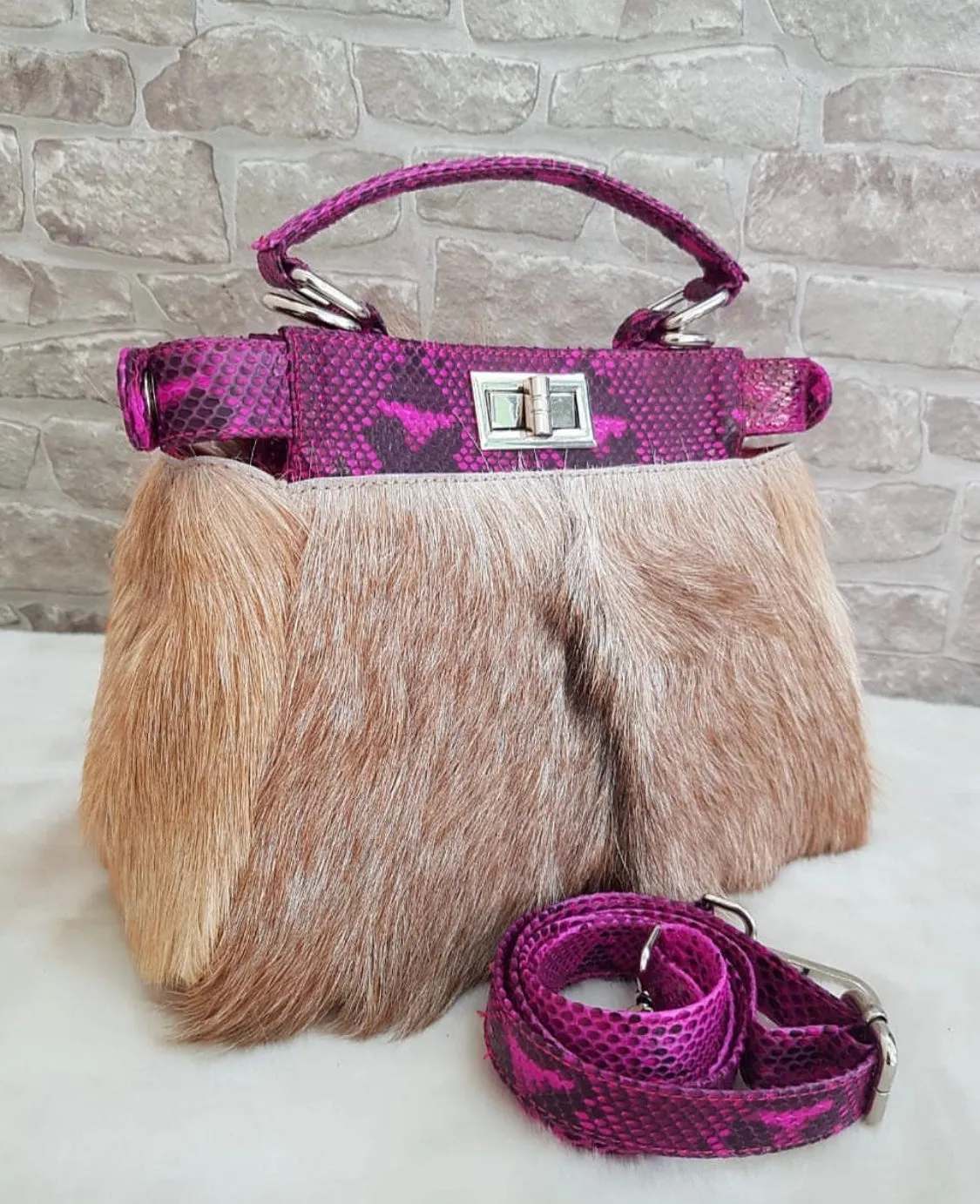 Peekaboo Fur Bag with Python Skin