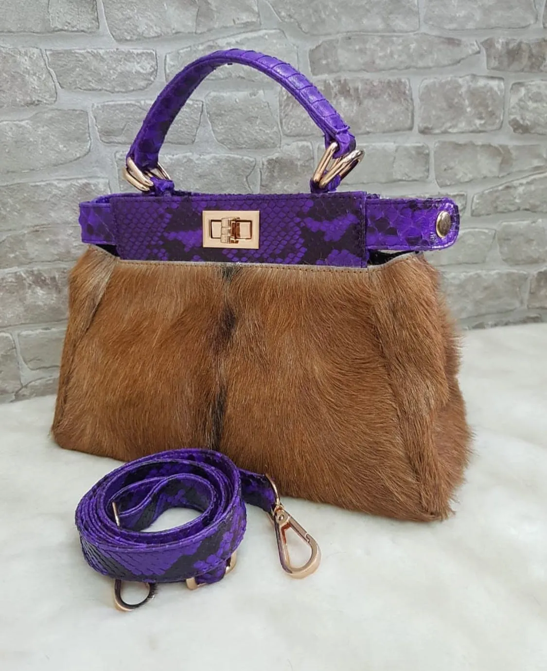 Peekaboo Fur Bag with Python Skin