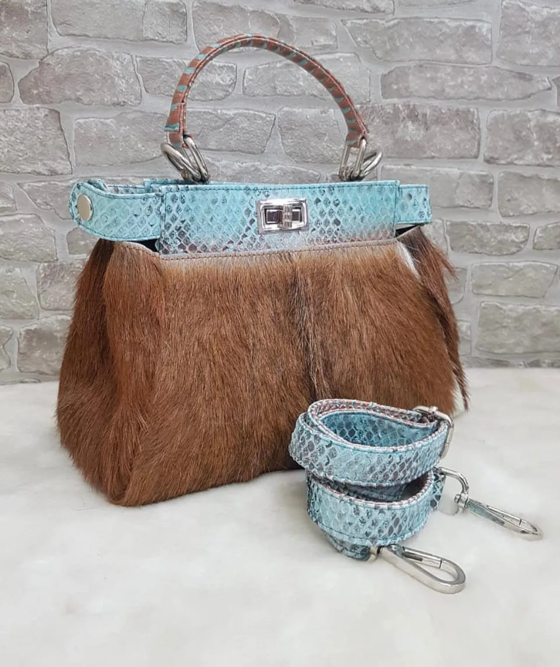 Peekaboo Fur Bag with Python Skin