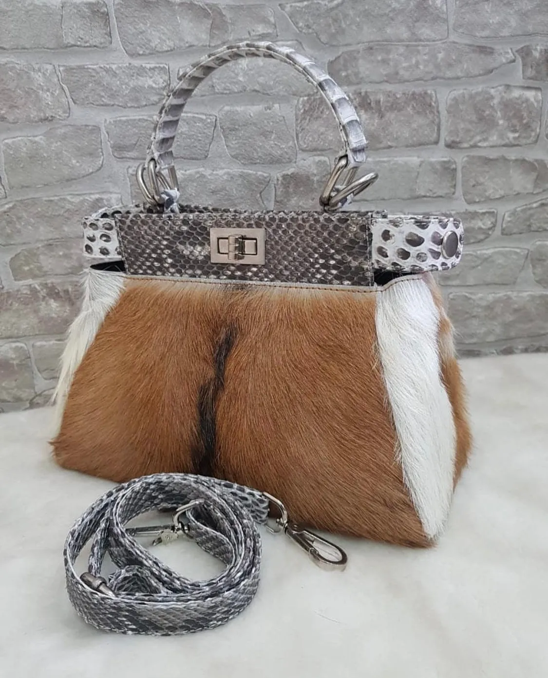 Peekaboo Fur Bag with Python Skin