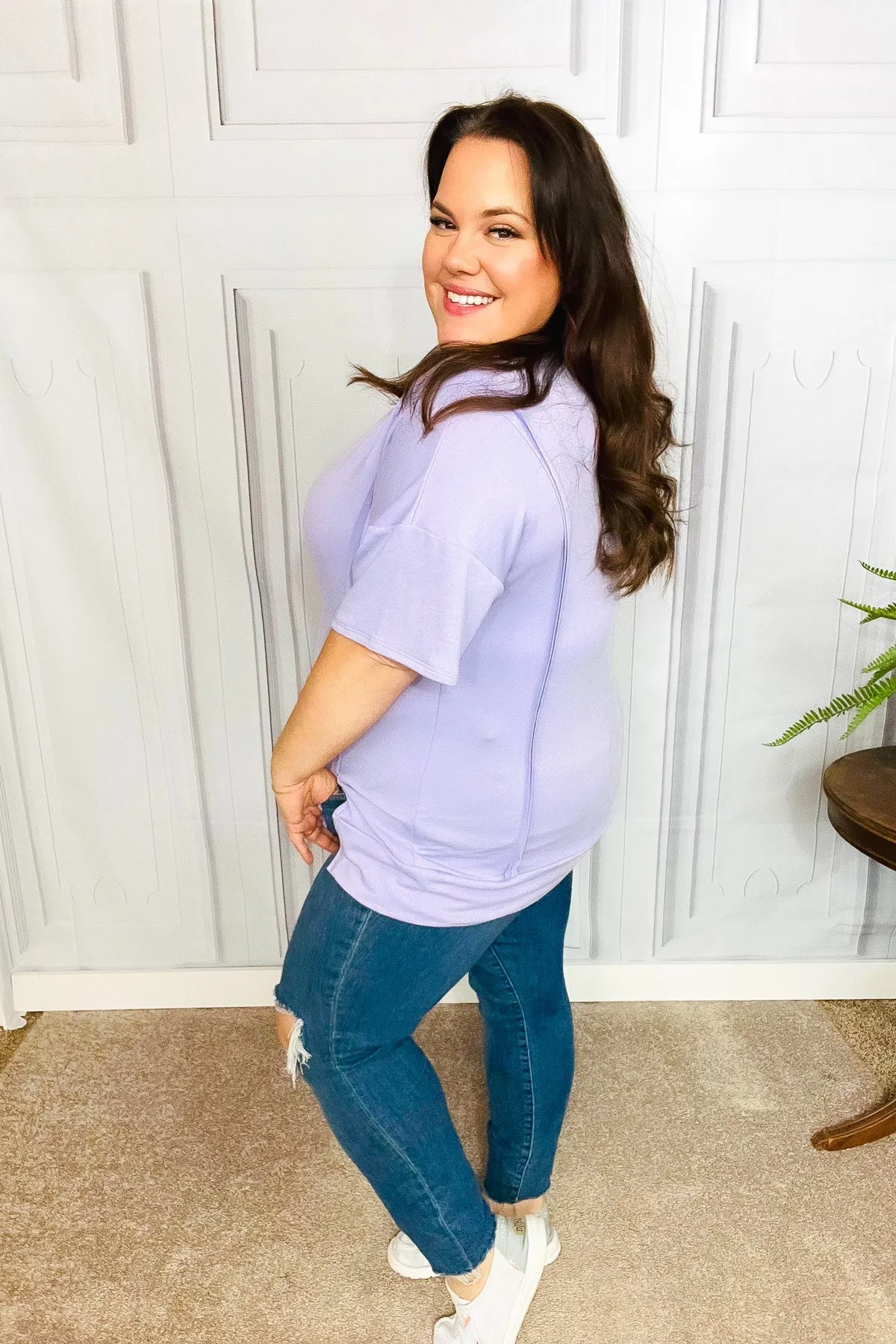 Perfectly Poised Lilac Cut Edge French Terry Top (Shipping in 1-2 Weeks)