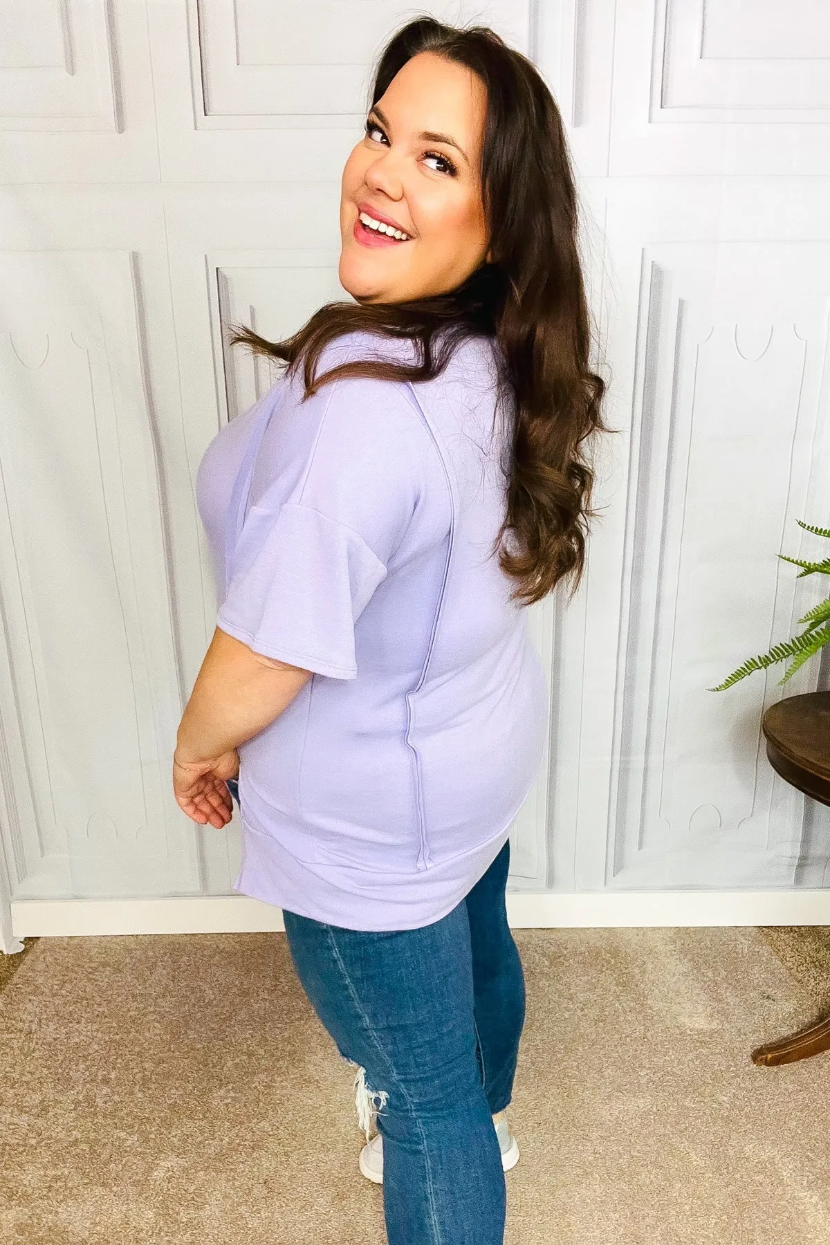 Perfectly Poised Lilac Cut Edge French Terry Top (Shipping in 1-2 Weeks)