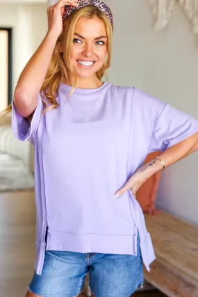 Perfectly Poised Lilac Cut Edge French Terry Top (Shipping in 1-2 Weeks)