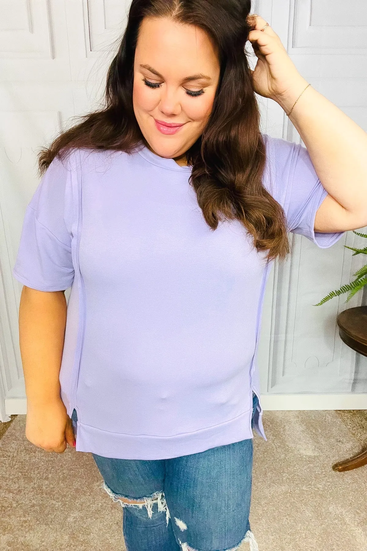 Perfectly Poised Lilac Cut Edge French Terry Top (Shipping in 1-2 Weeks)