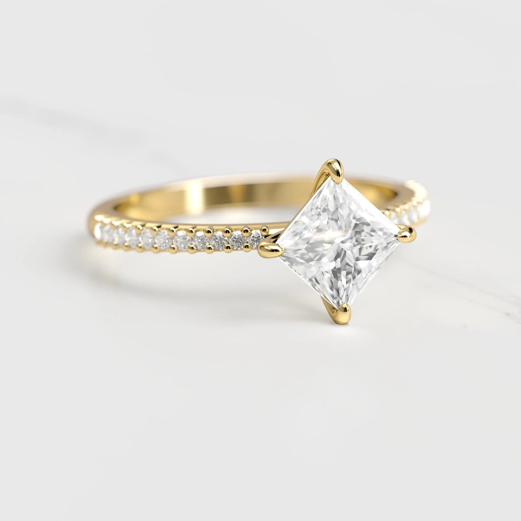 Princess Half Pave Tapered Diamond Ring