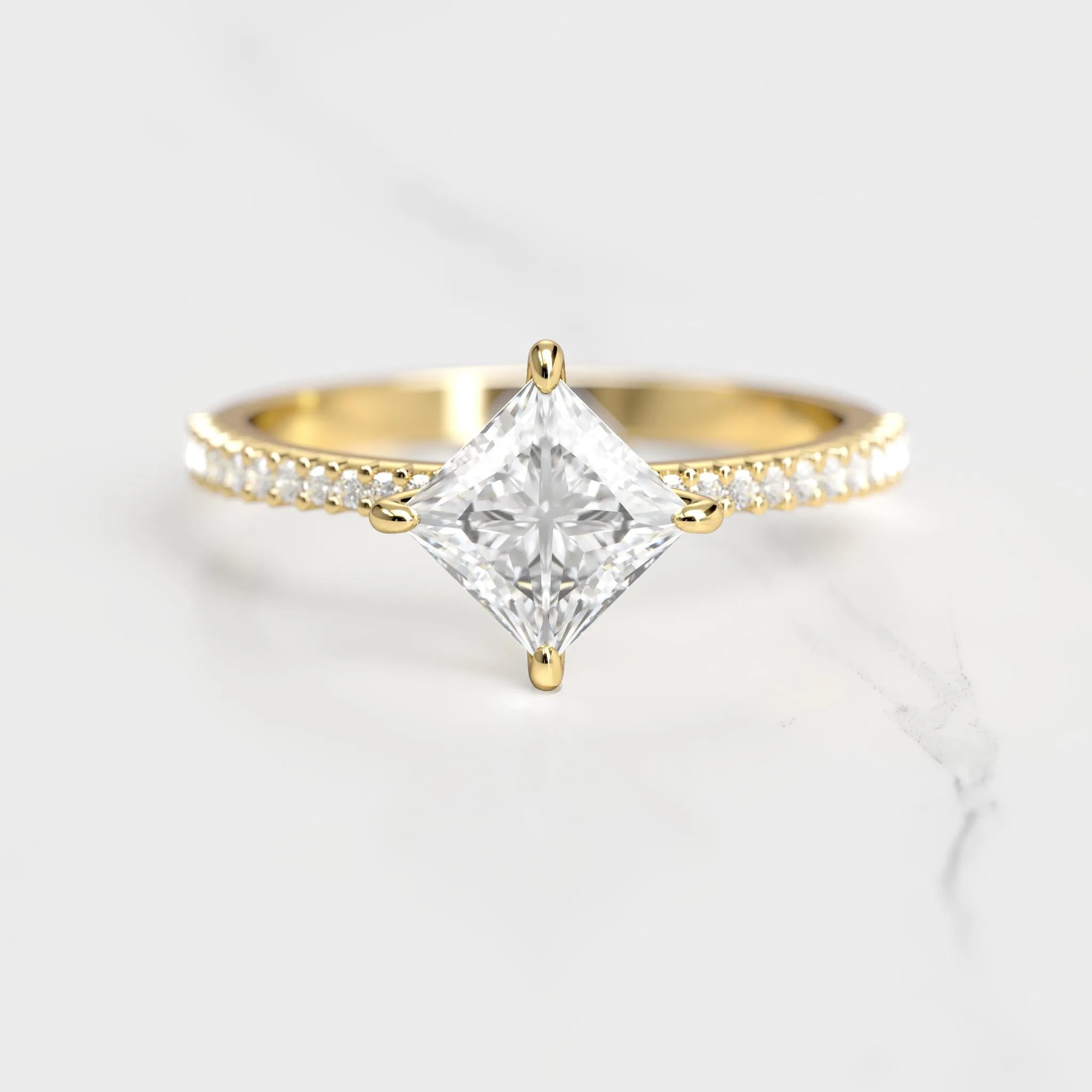 Princess Half Pave Tapered Diamond Ring