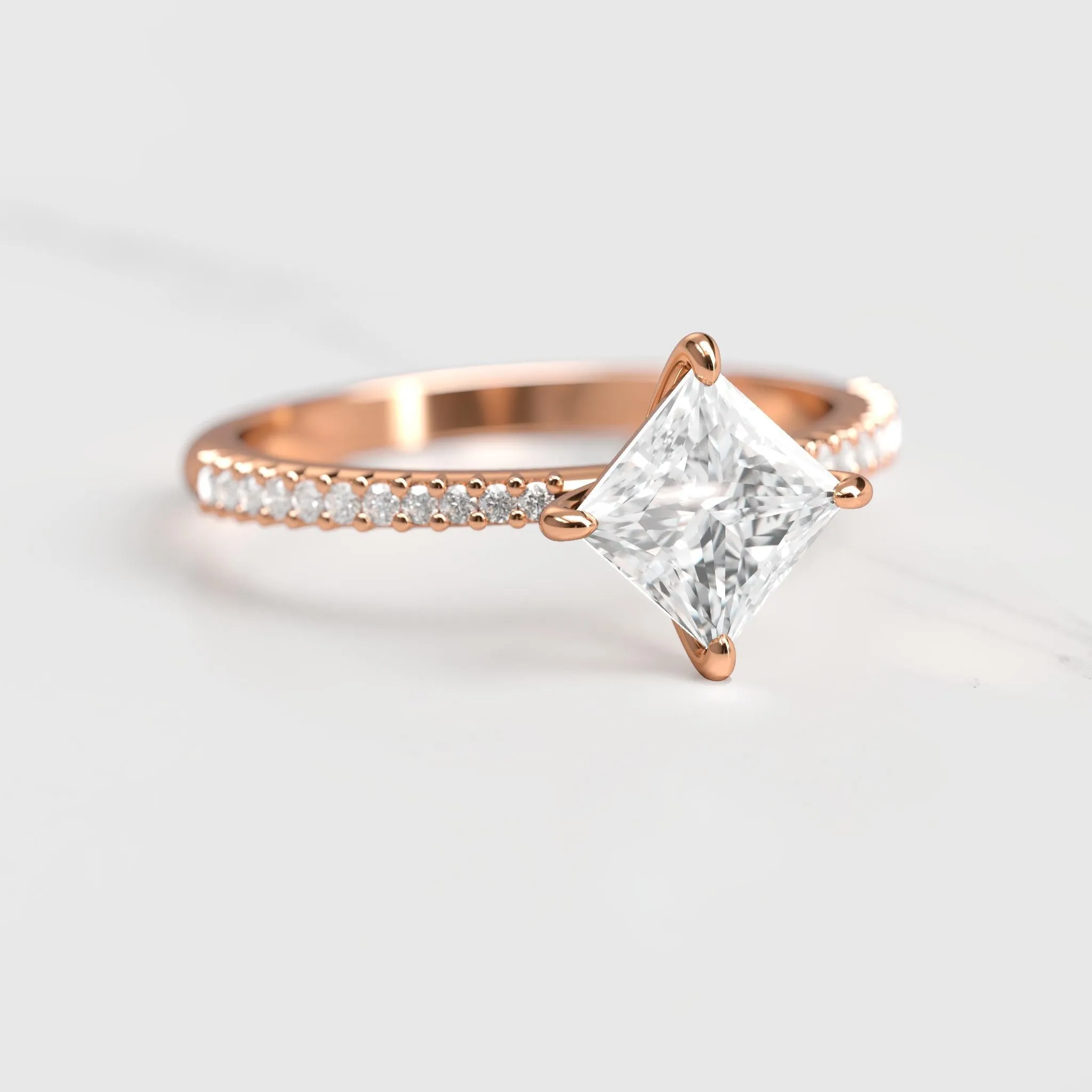 Princess Half Pave Tapered Diamond Ring