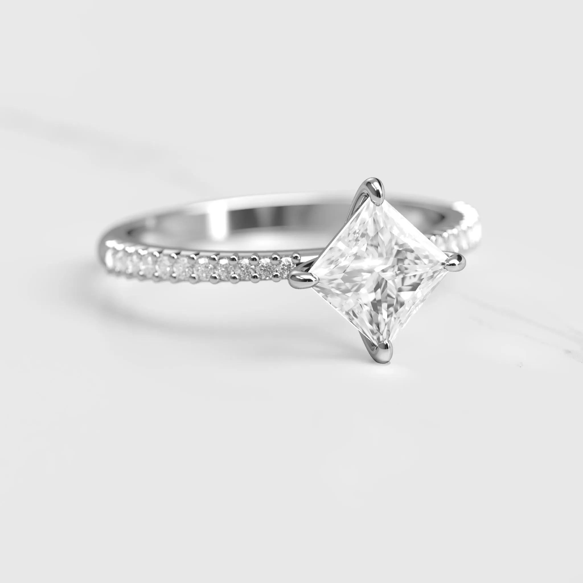 Princess Half Pave Tapered Diamond Ring