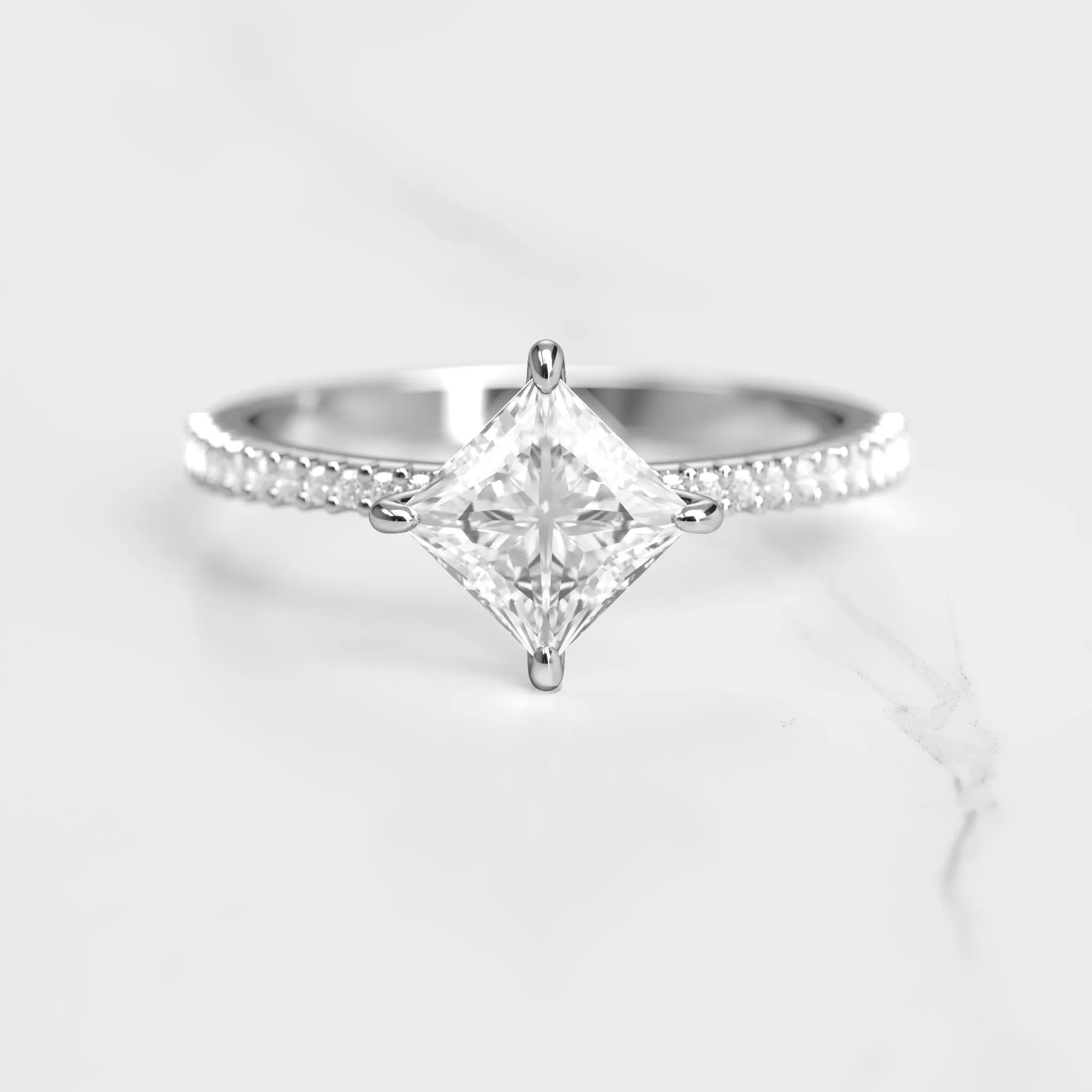 Princess Half Pave Tapered Diamond Ring