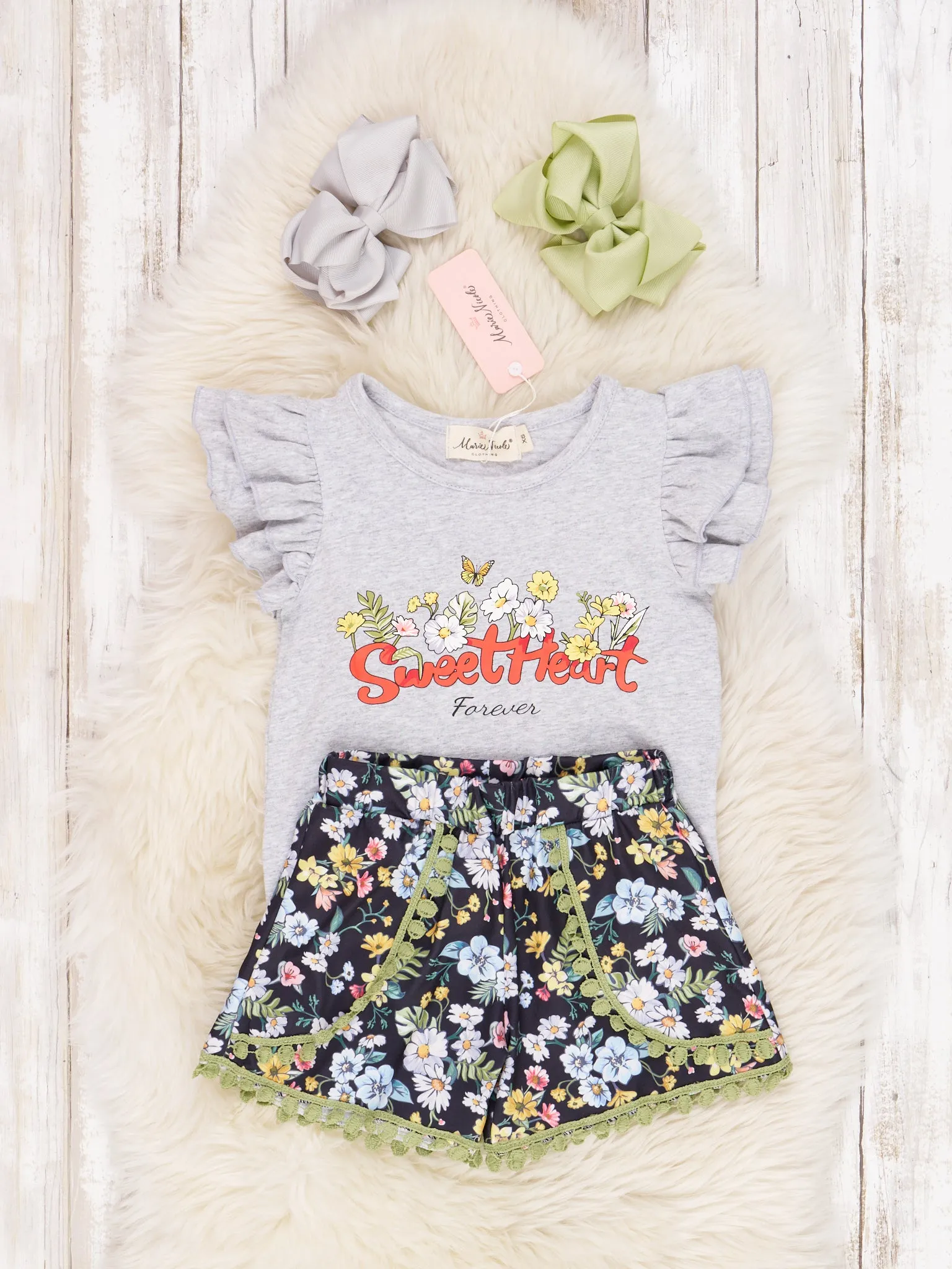 "Sweet Heart" Floral Ruffle Outfit