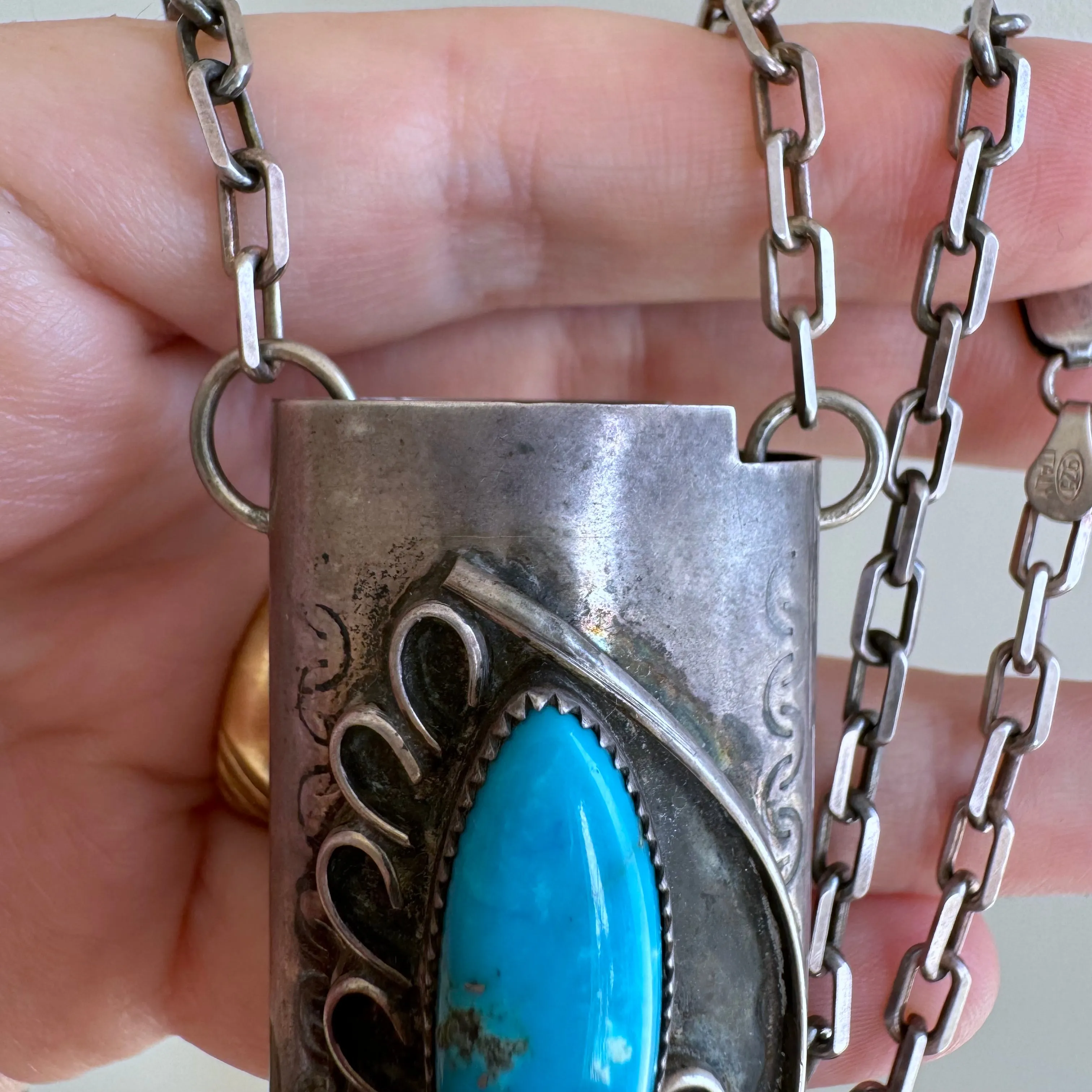 reimagined V I N T A G E // wearable lighter case / sterling silver bic lighter case pendant necklace with turquoise and coral / 23.25, 37g