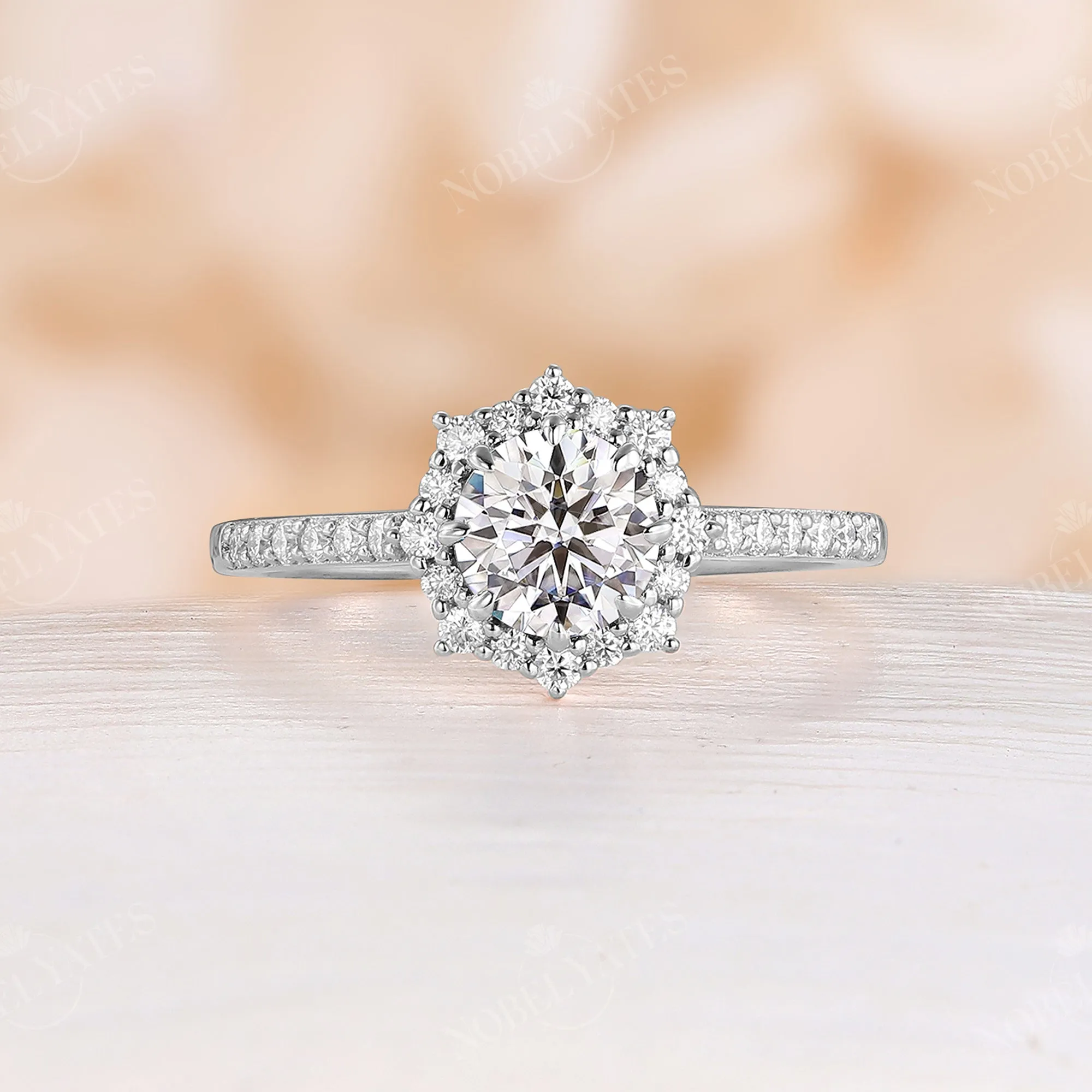 Rose Gold Halo Round Moissanite Classic Engagement Ring