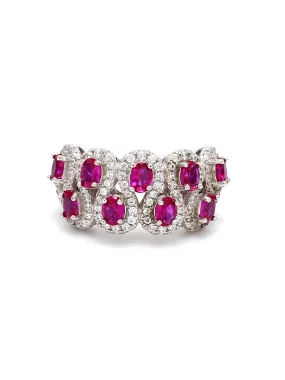 Ruby Cluster Band Ring In 925 Silver