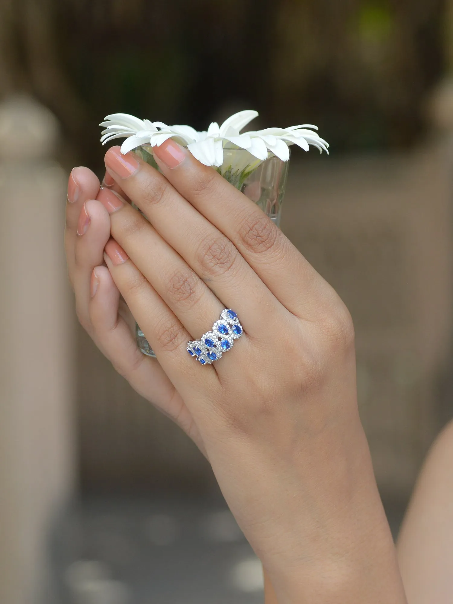 Sapphire Party Cocktail Silver Ring