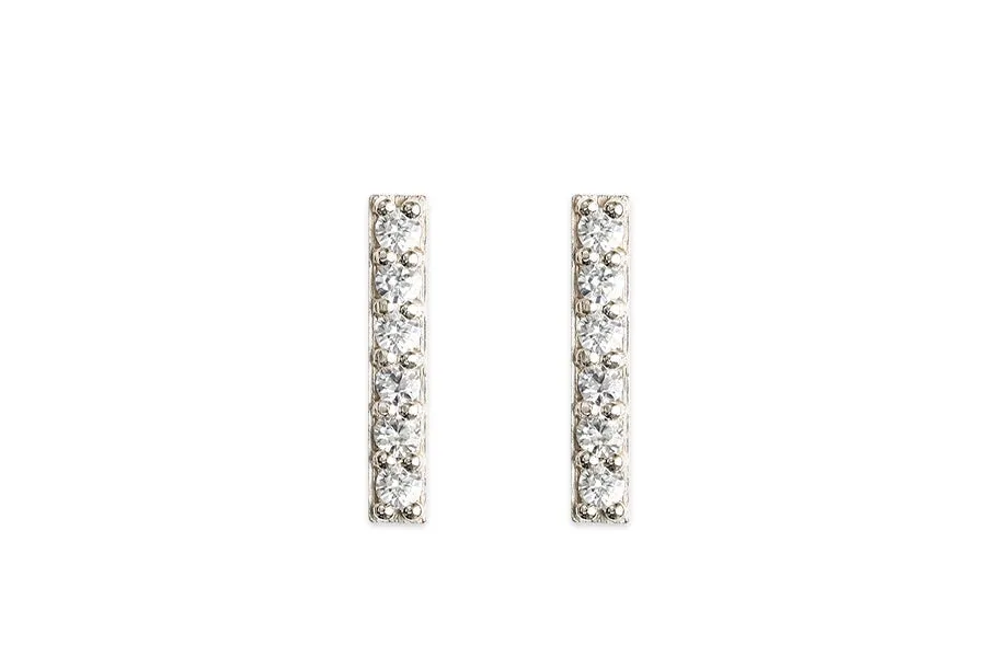 Silver Pave Bar Studs - 6 Stone