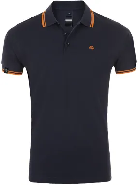 SLS 0577 ― Kontraststreifen Polo Shirt - Navy Blau / Neon Orange