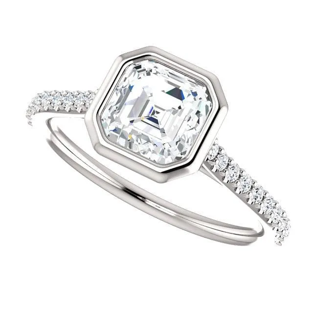 Sonia - Bezel Set Engagement Ring with Accented Cathedral Shank - Setting only