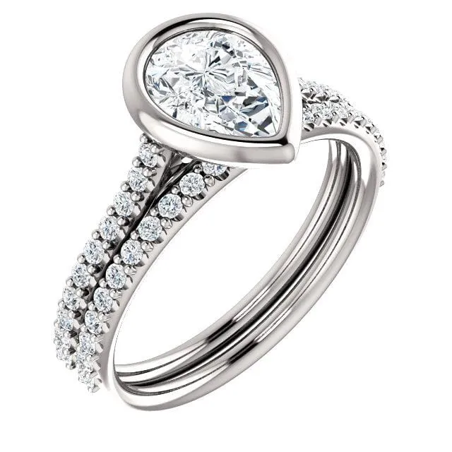 Sonia - Bezel Set Engagement Ring with Accented Cathedral Shank - Setting only