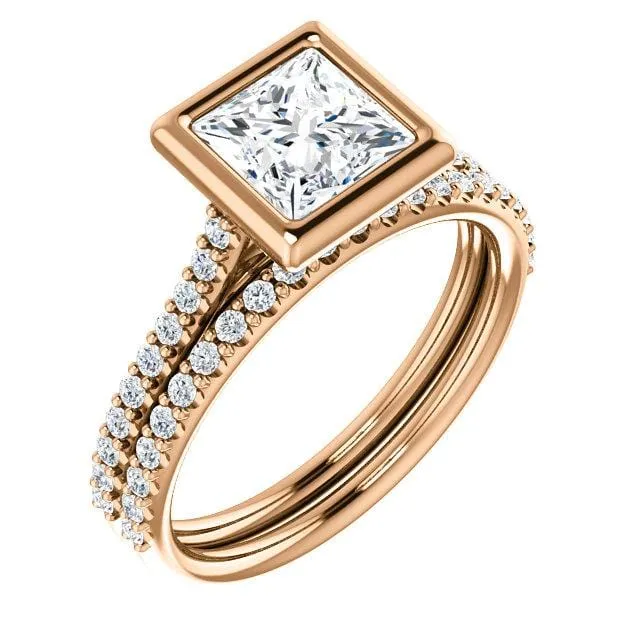 Sonia - Bezel Set Engagement Ring with Accented Cathedral Shank - Setting only