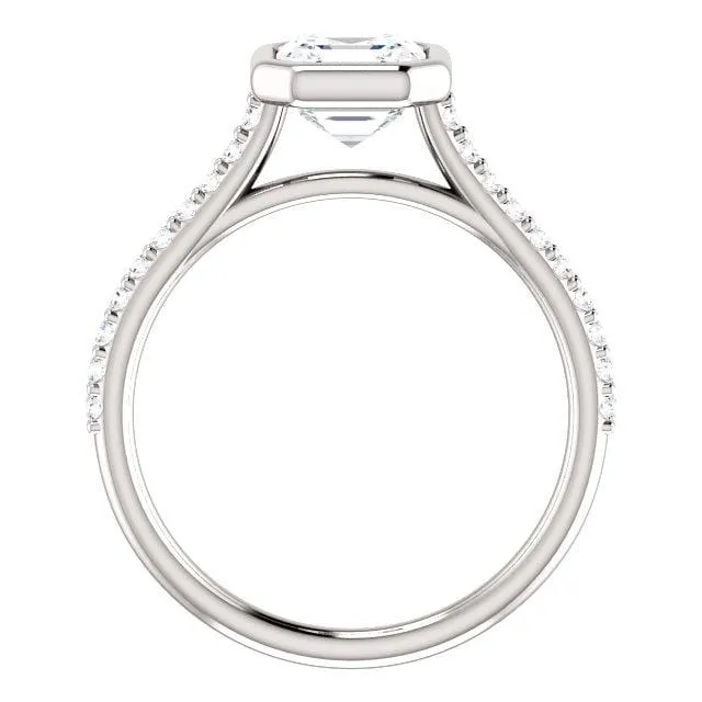 Sonia - Bezel Set Engagement Ring with Accented Cathedral Shank - Setting only