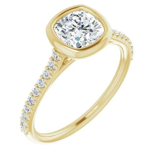 Sonia - Bezel Set Engagement Ring with Accented Cathedral Shank - Setting only