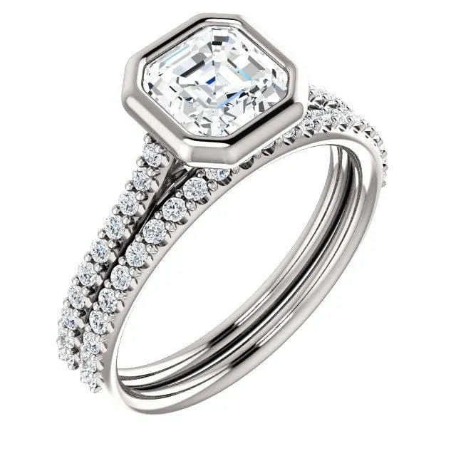 Sonia - Bezel Set Engagement Ring with Accented Cathedral Shank - Setting only