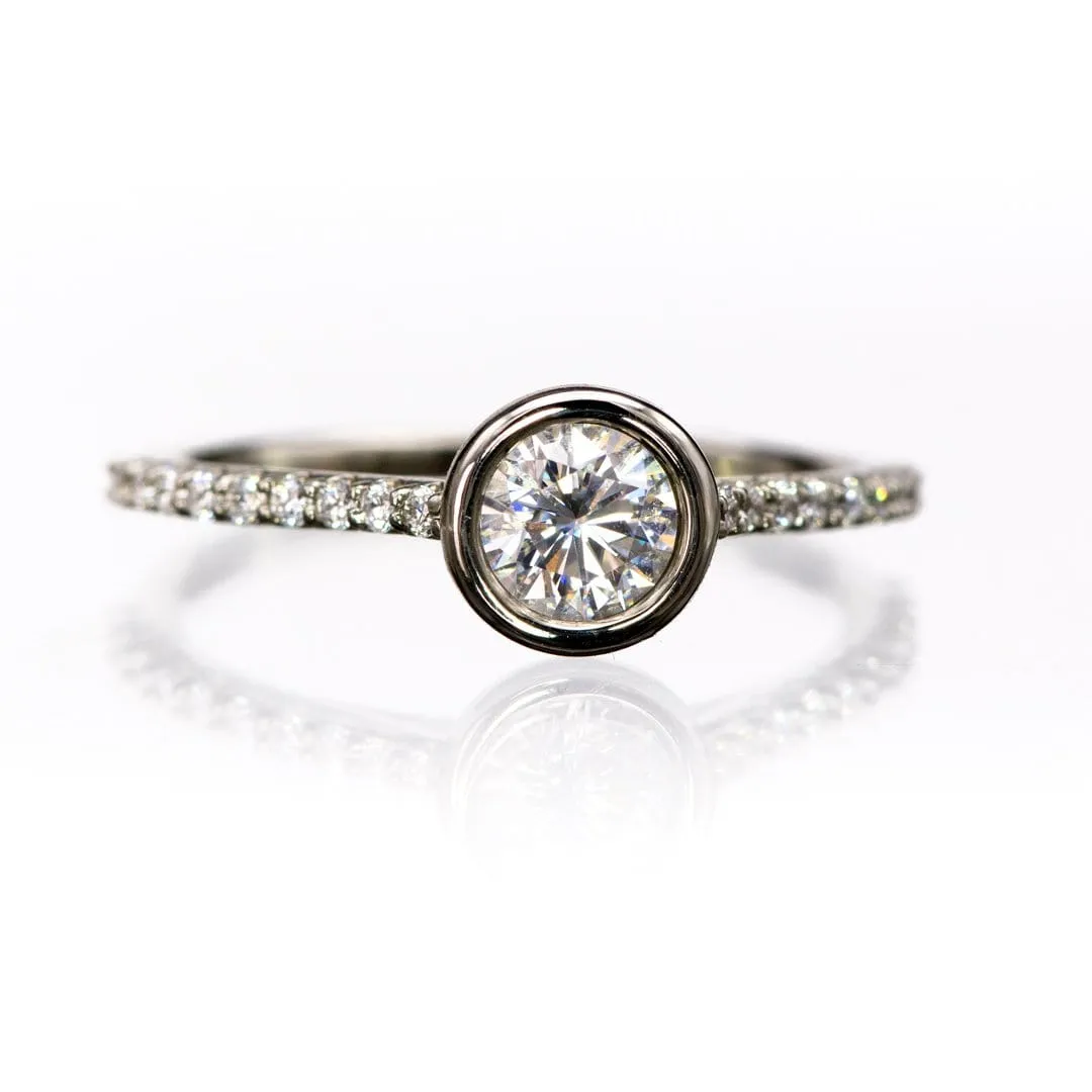 Sonia - Bezel Set Engagement Ring with Accented Cathedral Shank - Setting only