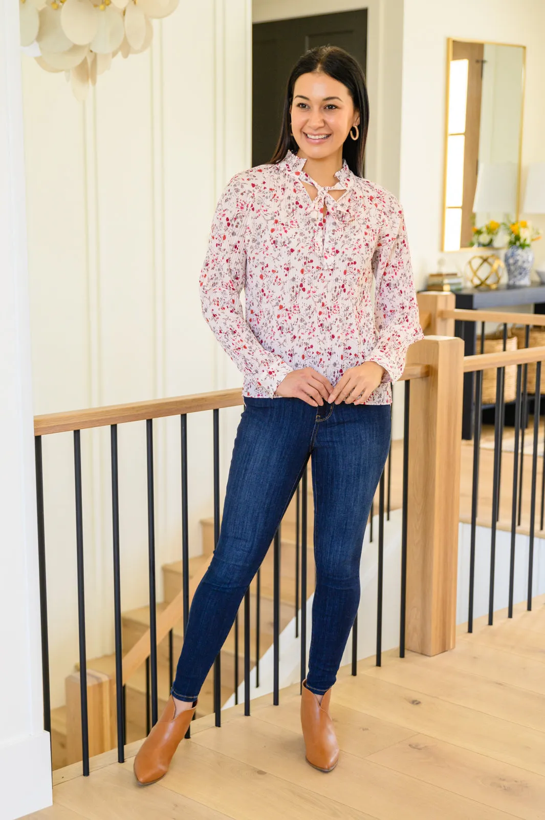 Stella Notched Neck Floral Long Sleeve Blouse