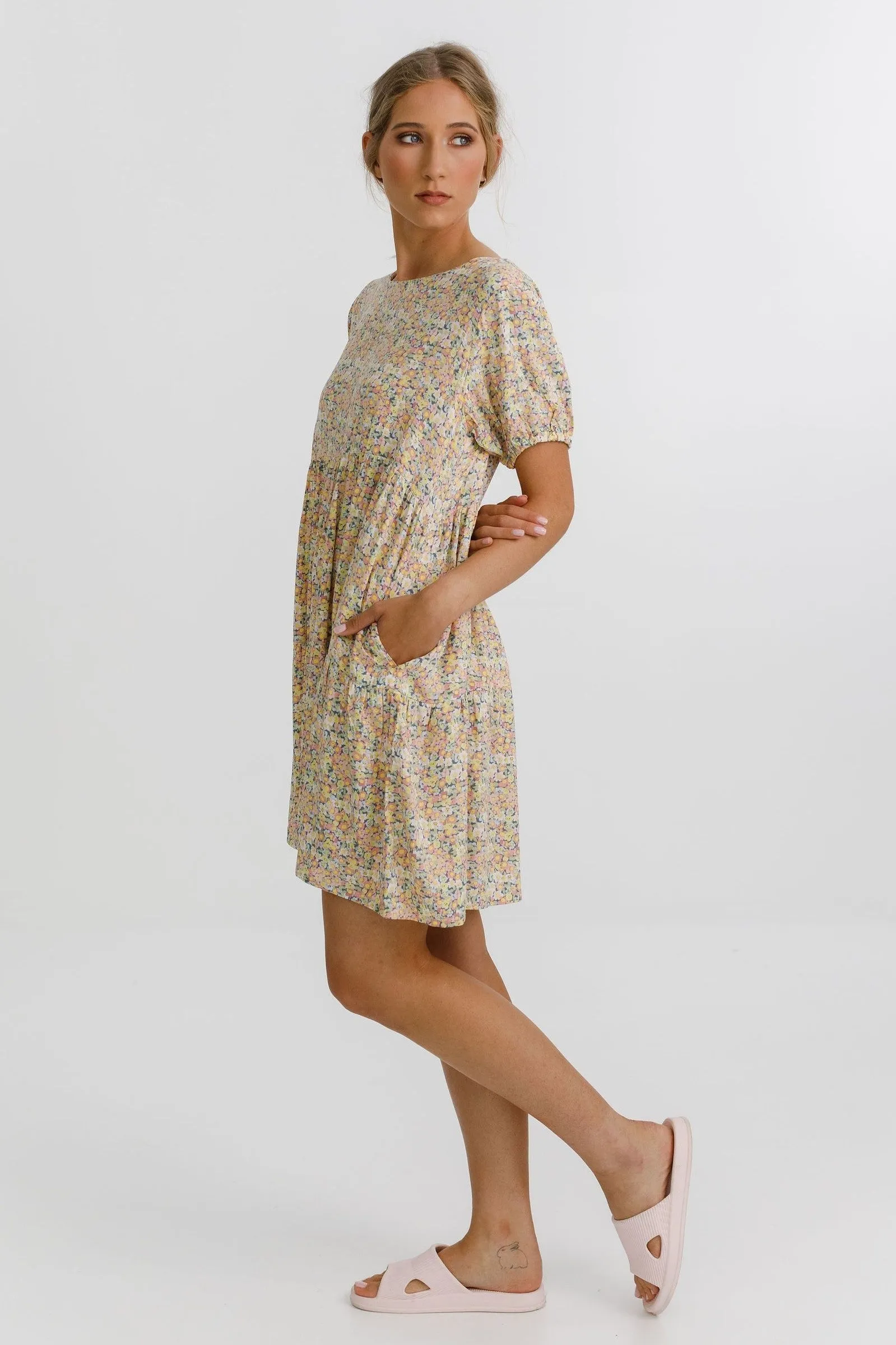 The Whirl SS Smock Bloom Mini Dress