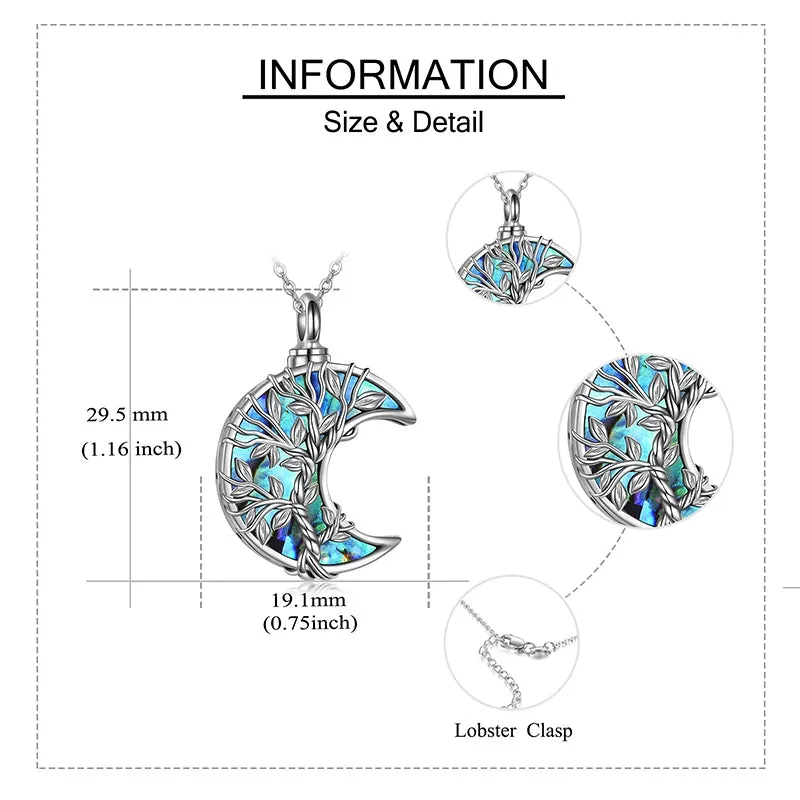 Tree of Life Urn Necklaces for Ashes Sterling Silver Abalone Shell Tree of Life Cremation Jewelry Memory Gift for Women