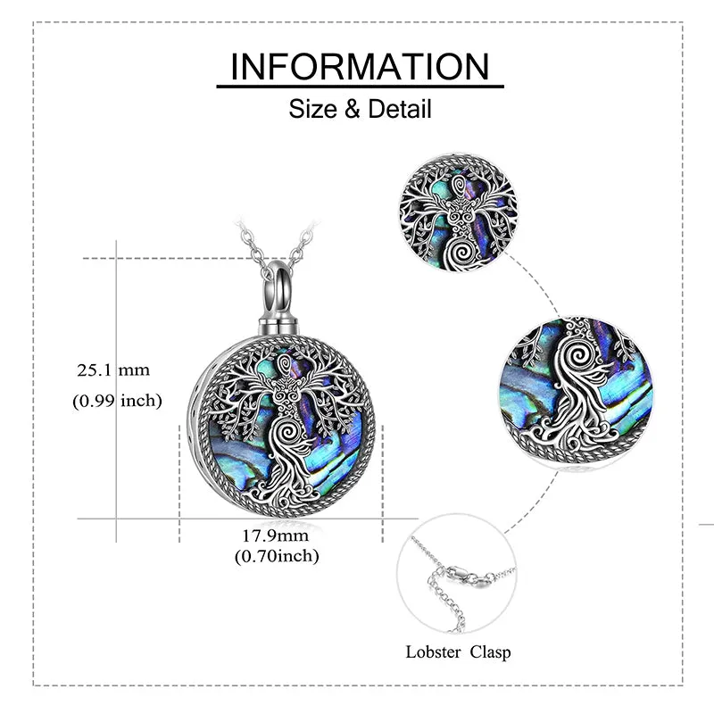 Tree of Life Urn Necklaces for Ashes Sterling Silver Abalone Shell Tree of Life Cremation Jewelry Memory Gift for Women