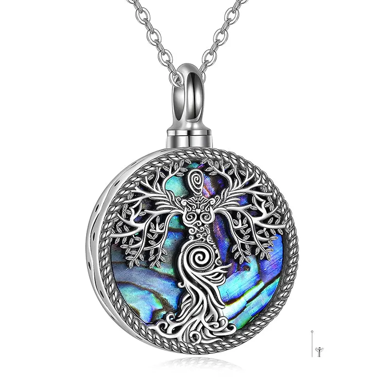 Tree of Life Urn Necklaces for Ashes Sterling Silver Abalone Shell Tree of Life Cremation Jewelry Memory Gift for Women