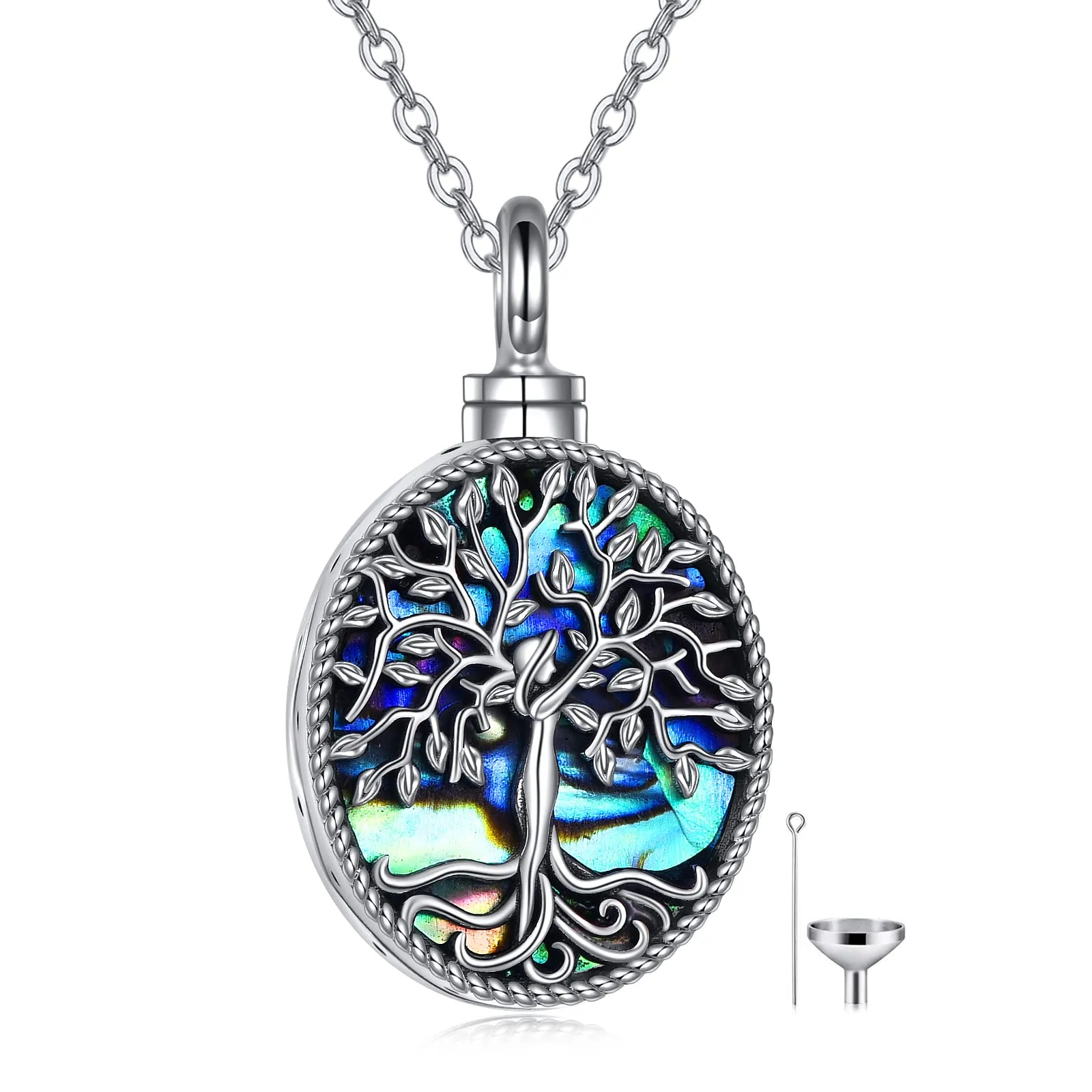 Tree of Life Urn Necklaces for Ashes Sterling Silver Abalone Shell Tree of Life Cremation Jewelry Memory Gift for Women