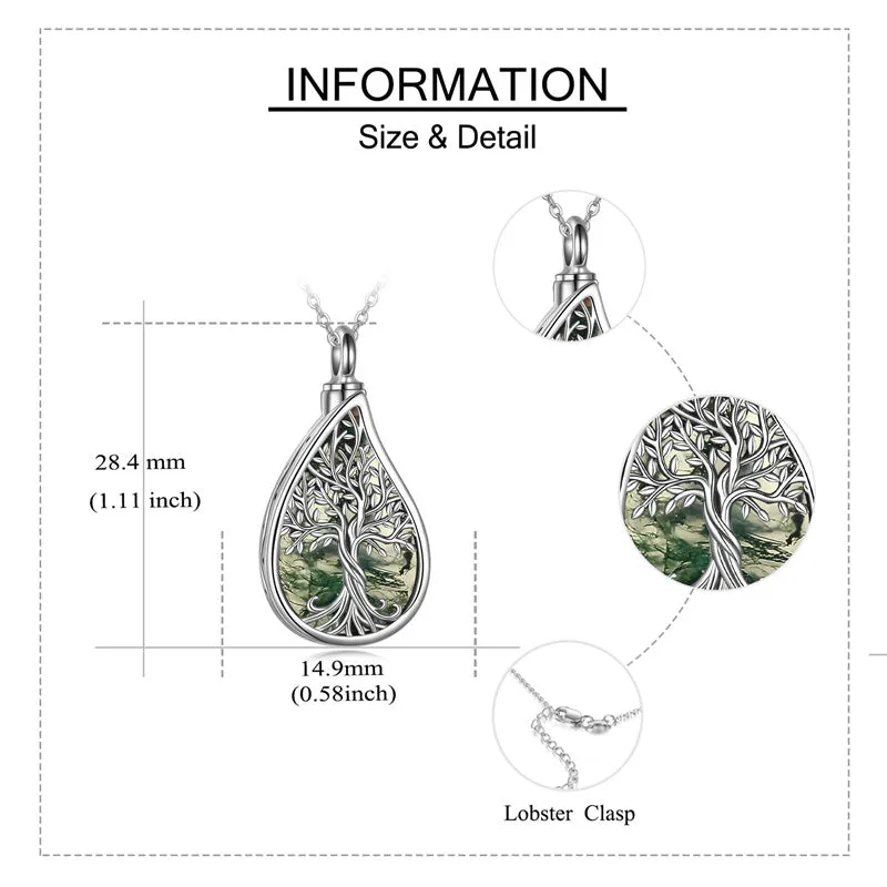 Tree of Life Urn Necklaces for Ashes Sterling Silver Abalone Shell Tree of Life Cremation Jewelry Memory Gift for Women