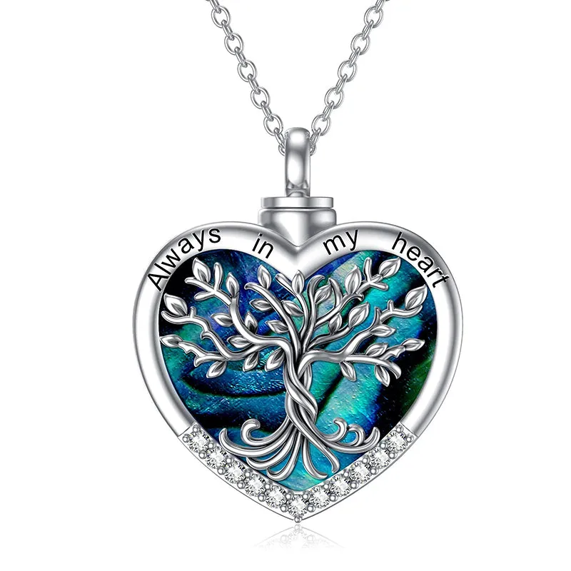 Tree of Life Urn Necklaces for Ashes Sterling Silver Abalone Shell Tree of Life Cremation Jewelry Memory Gift for Women