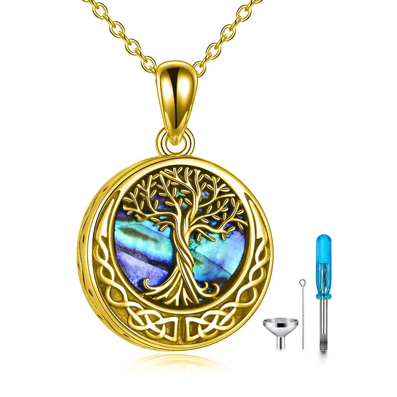 Tree of Life Urn Necklaces for Ashes Sterling Silver Abalone Shell Tree of Life Cremation Jewelry Memory Gift for Women