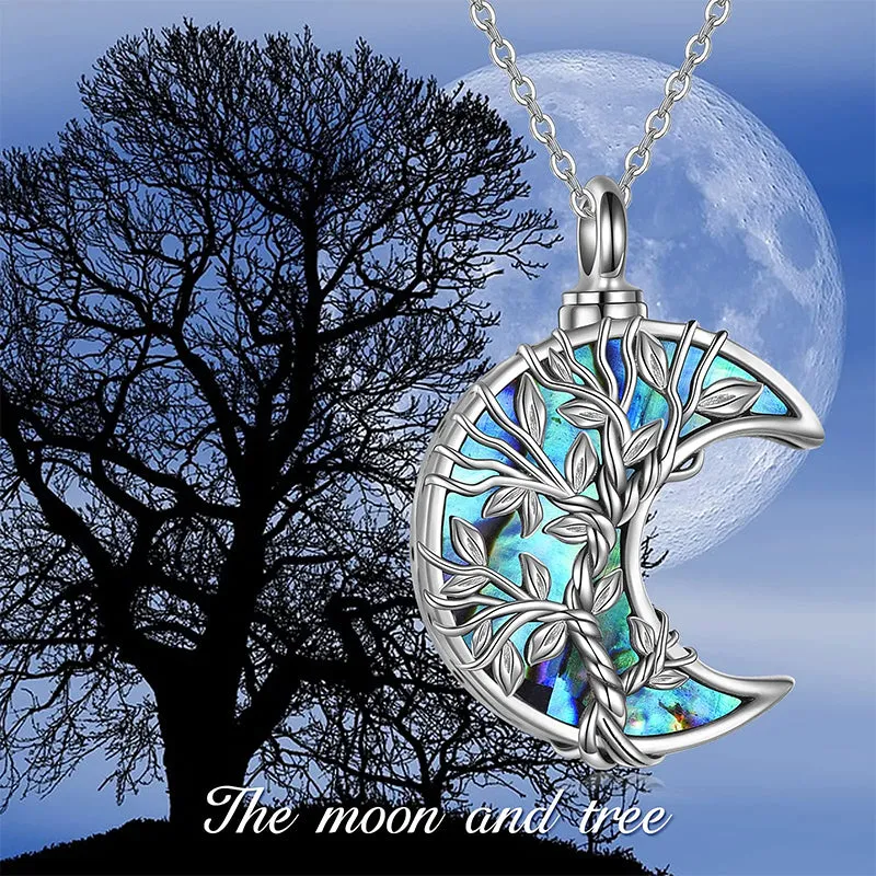 Tree of Life Urn Necklaces for Ashes Sterling Silver Abalone Shell Tree of Life Cremation Jewelry Memory Gift for Women