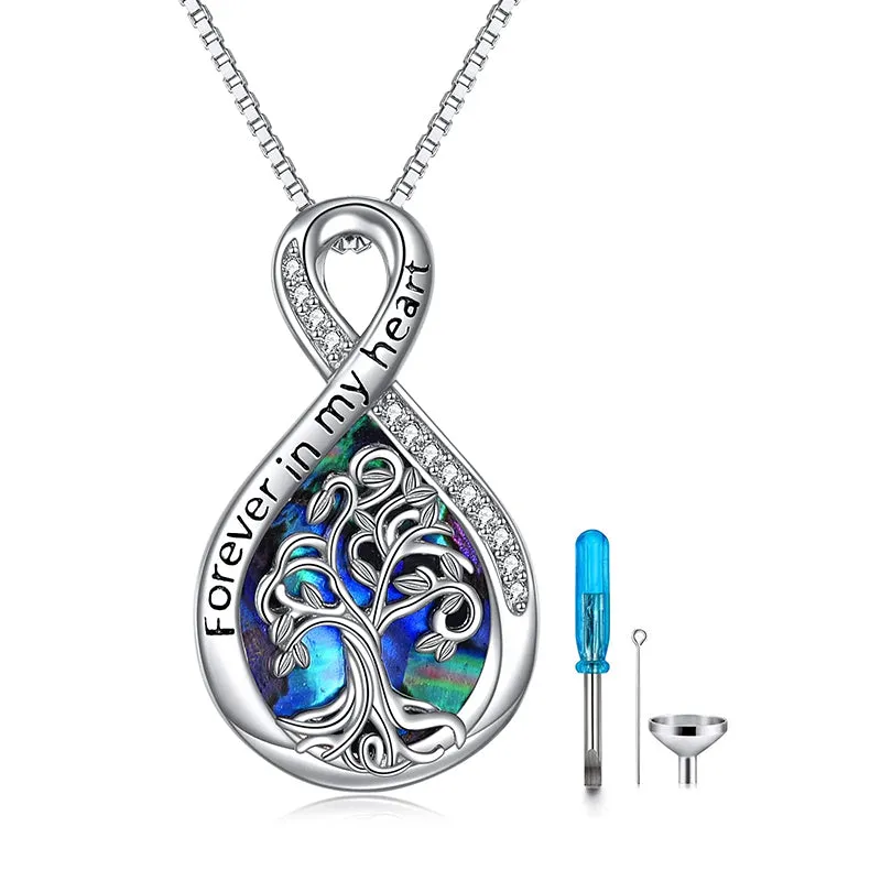 Tree of Life Urn Necklaces for Ashes Sterling Silver Abalone Shell Tree of Life Cremation Jewelry Memory Gift for Women