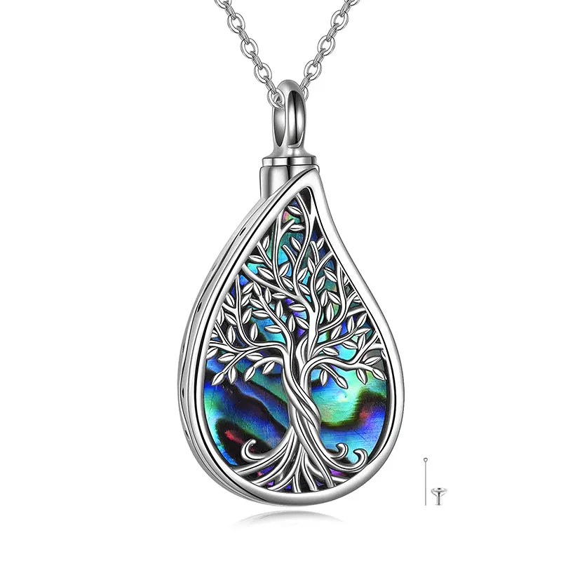 Tree of Life Urn Necklaces for Ashes Sterling Silver Abalone Shell Tree of Life Cremation Jewelry Memory Gift for Women