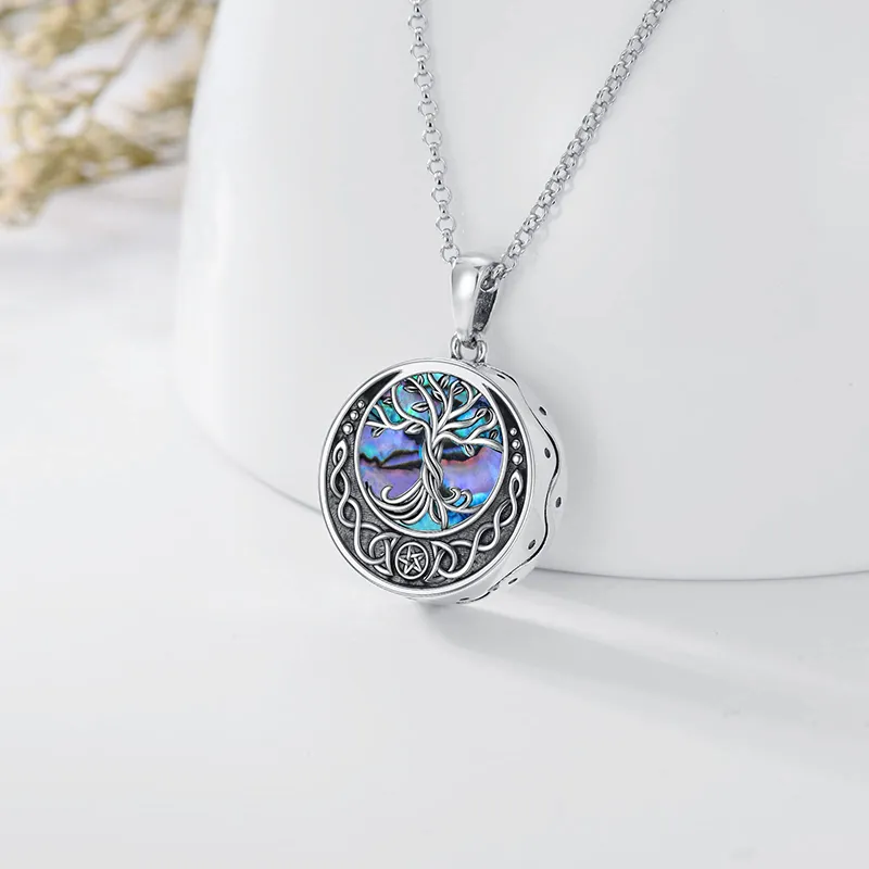 Tree of Life Urn Necklaces for Ashes Sterling Silver Abalone Shell Tree of Life Cremation Jewelry Memory Gift for Women