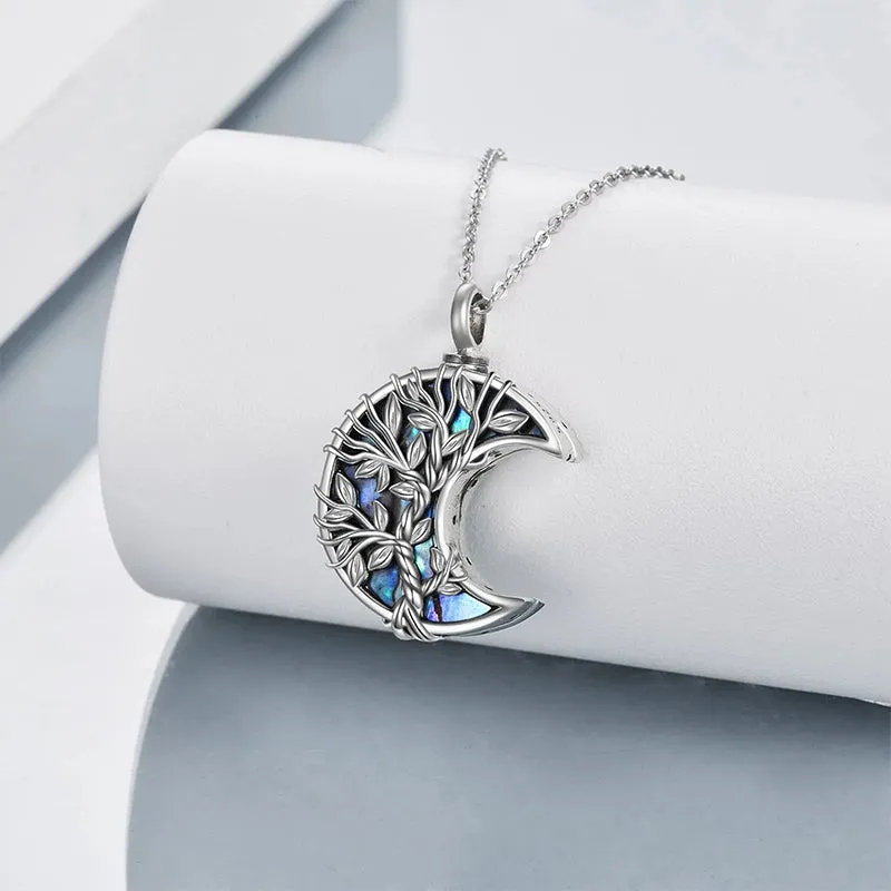 Tree of Life Urn Necklaces for Ashes Sterling Silver Abalone Shell Tree of Life Cremation Jewelry Memory Gift for Women