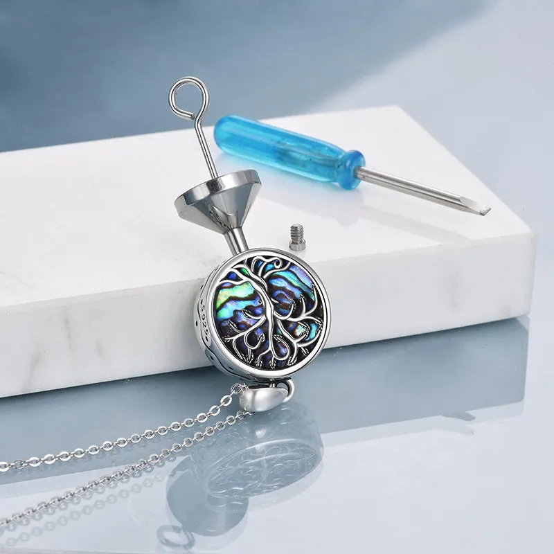 Tree of Life Urn Necklaces for Ashes Sterling Silver Abalone Shell Tree of Life Cremation Jewelry Memory Gift for Women