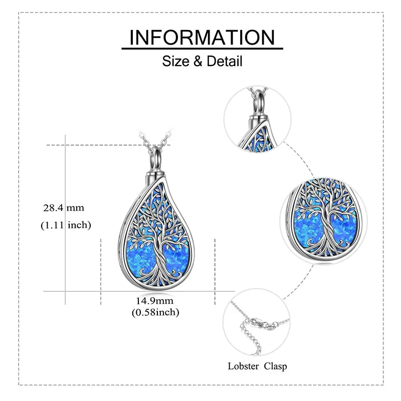 Tree of Life Urn Necklaces for Ashes Sterling Silver Abalone Shell Tree of Life Cremation Jewelry Memory Gift for Women