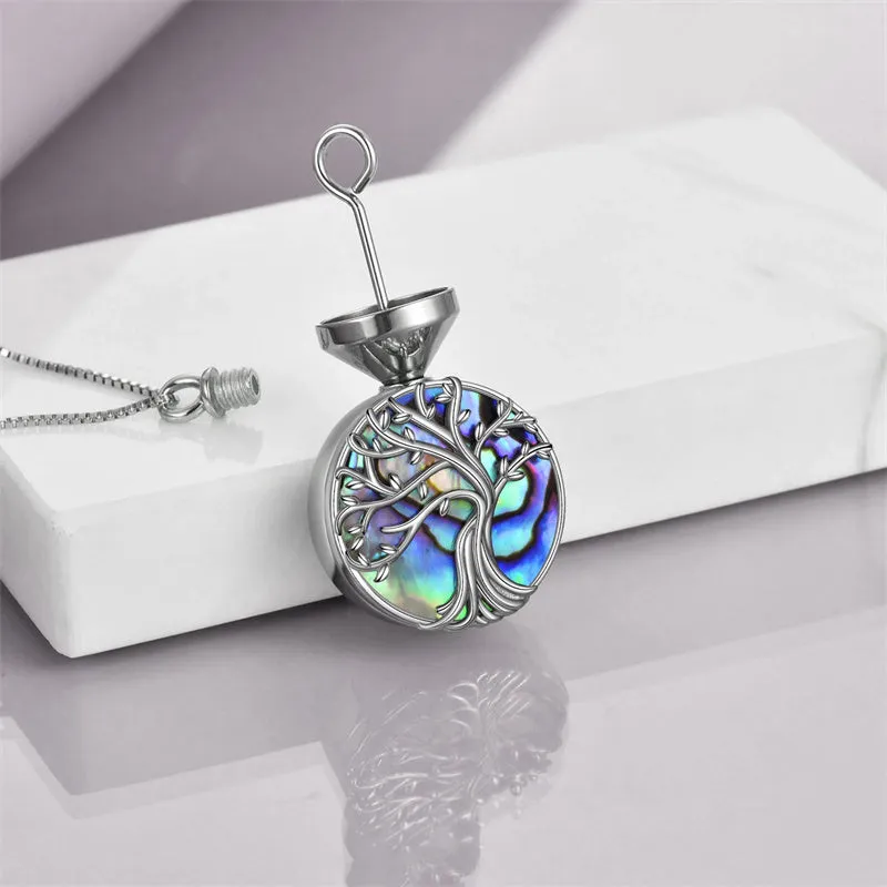 Tree of Life Urn Necklaces for Ashes Sterling Silver Abalone Shell Tree of Life Cremation Jewelry Memory Gift for Women