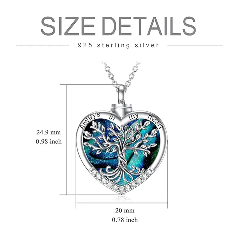 Tree of Life Urn Necklaces for Ashes Sterling Silver Abalone Shell Tree of Life Cremation Jewelry Memory Gift for Women